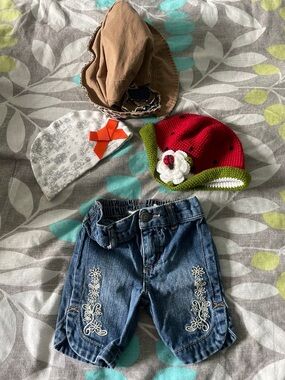 Girls Denim Shorts with Floral Embroidery - Blue